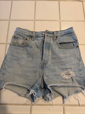 Levi's Light Blue Distressed Ribcage  Denim Shorts